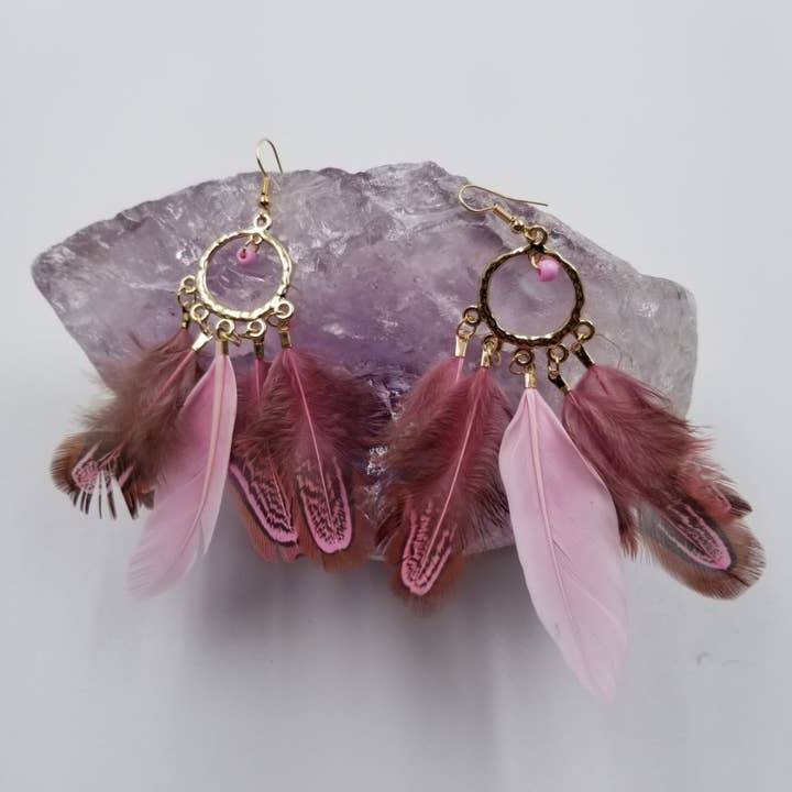 magnolia jewelry - Wholesale Dangle earrings - Pink Feathers Statement Earrings