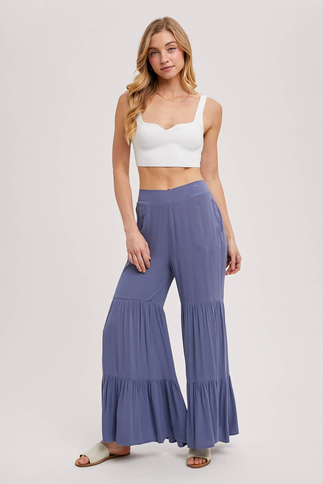 Bluivy - Vente Pantalon – femme - Pantalon ample à volants sans doublure24