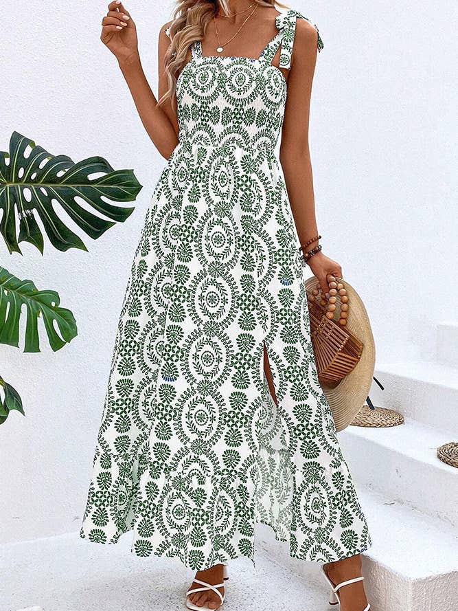 Comely Fashion - Wholesale Dress - Women's - Trendy Printed Split Side Strap Dress