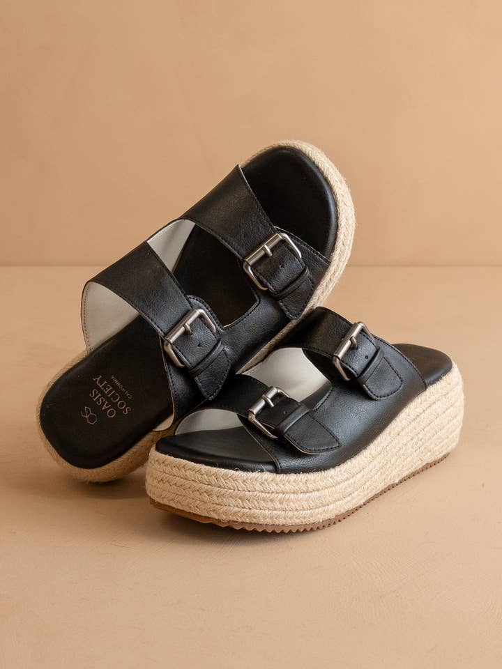 The Porto Black | Fun Flatform with Double Buckle Detail for wholesale on Faire