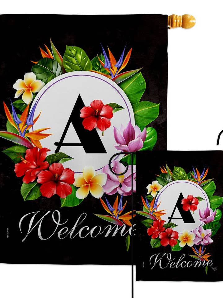 Tropisk En Sommer Monogram Floral Decor Flag for engroshandel hos Two Group Flag Co
