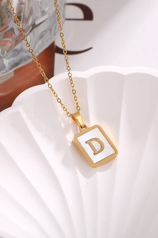 JOSSLYN by wall to wall - Wholesale Pendant/Charm Necklace - MOP  INITIAL STAINLESS STEEL TARNISH FREE NECKLACE | 40NK3148