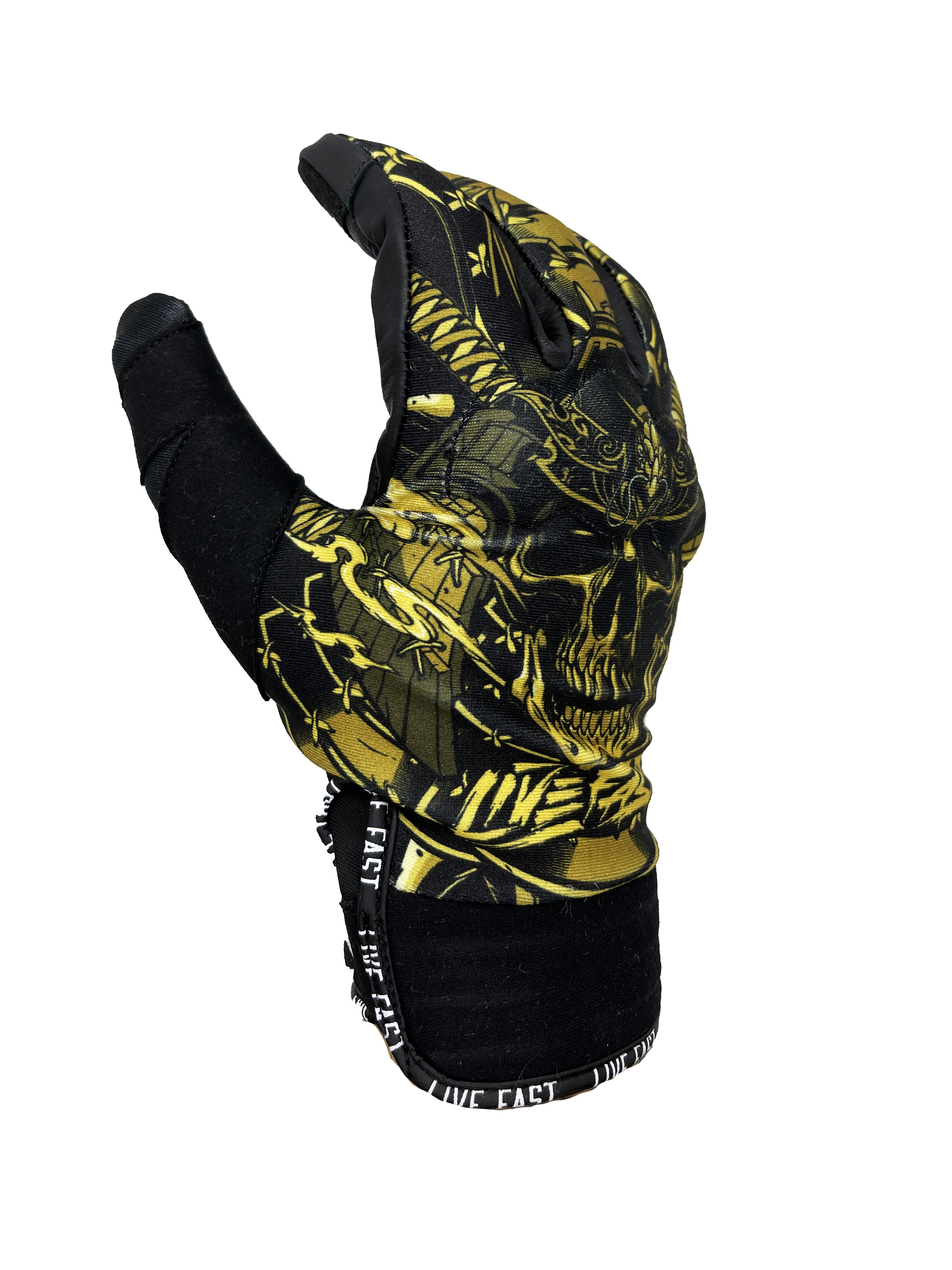 Live Fast Gear - Wholesale Gloves - Unisex - Live Fast X Sweyda  Collab - Golden Samurai Motorcycle Glove1