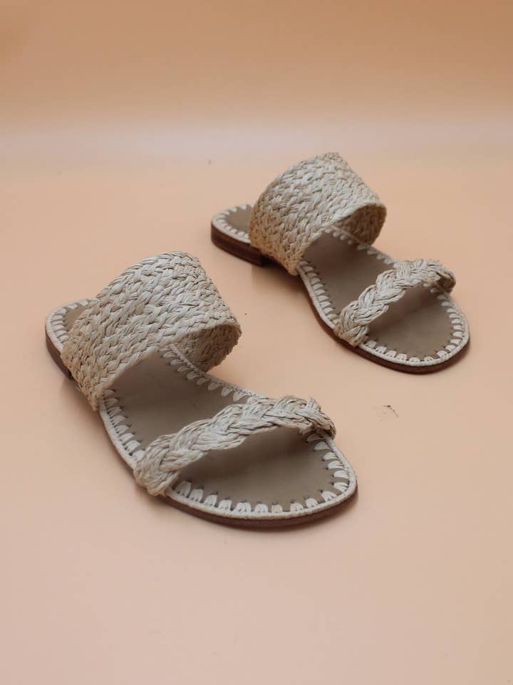 Damenschuhe, Raffia-Sandalen, flache Sandalen, handgefertigte Sandalen, offene Zehensandalen, Raffia Slide, Geburtstagsgeschenk für den Großhandel von isli and tisli