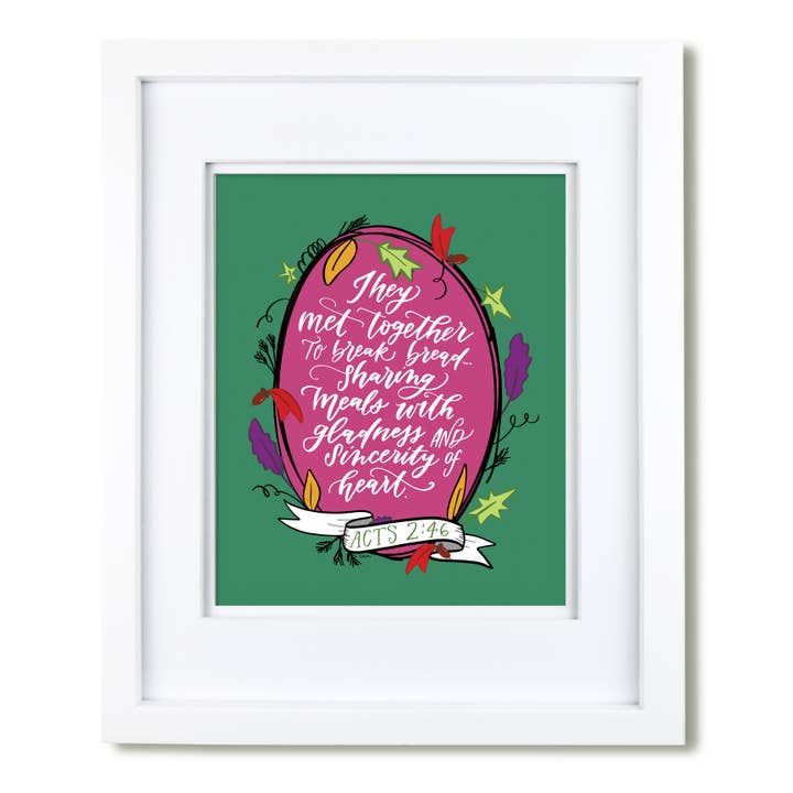 "Break Bread with Gladness" scripture art print for wholesale by Krystal Whitten Studio