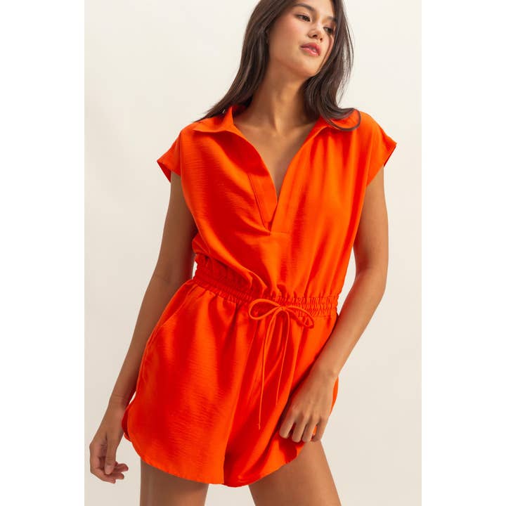 HYFVE - Wholesale Romper - Women's - DZ25C253-Collared Romper with Buttonless Placket