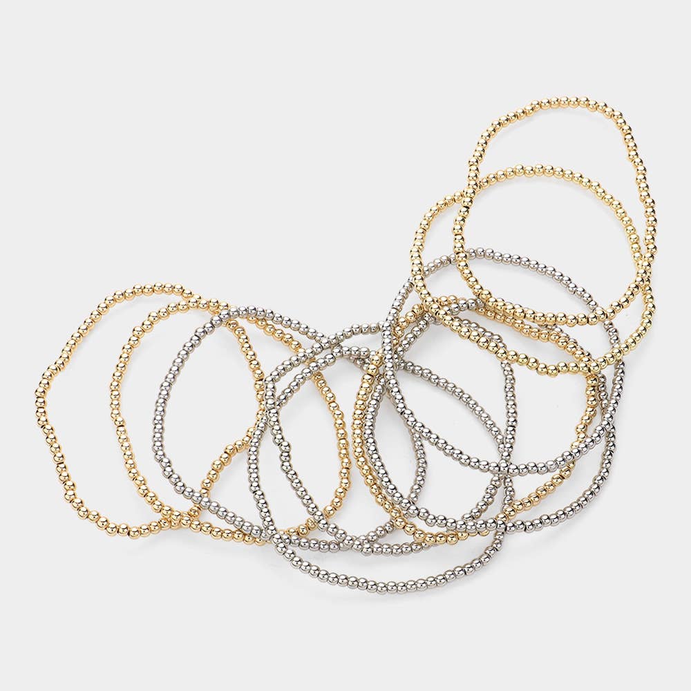 Sensibling Corp. - Wholesale Beaded Bracelet - 10PCS - Metal Ball Stretch Multi Layered Bracelets3