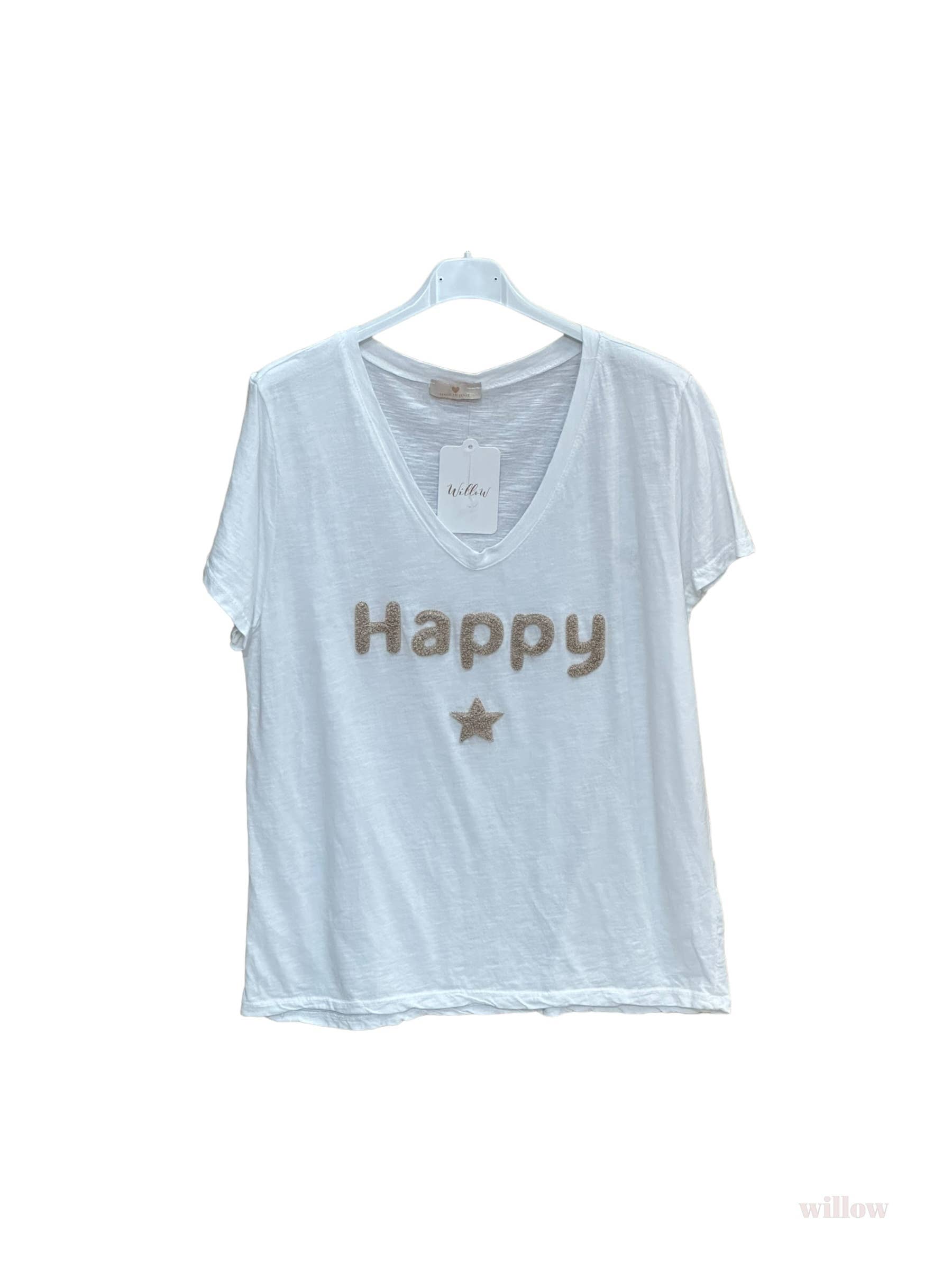 Moonsun - Vente T-shirt – femme - T-shirt coton Happy brode0