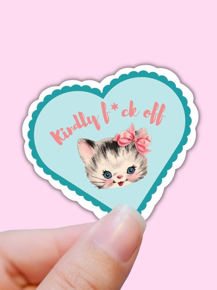 Kindly F up funny sarcastic sticker,vintage cat sticker for wholesale by Lalatina Shop