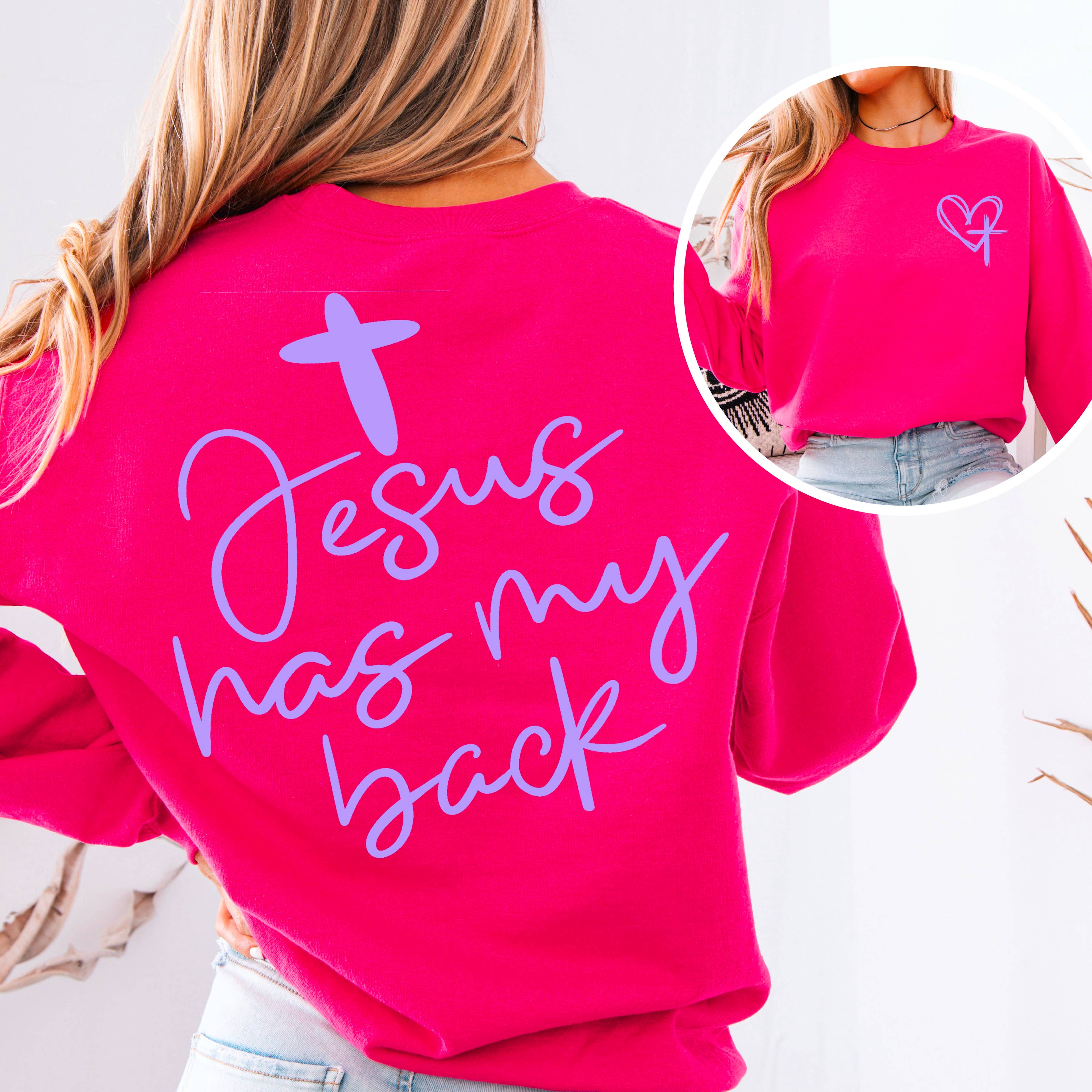 Shoppe SHC - Wholesale Graphic Sweatshirt - Women's - Jesus Has My Back  Screen Print Sweatshirt  2