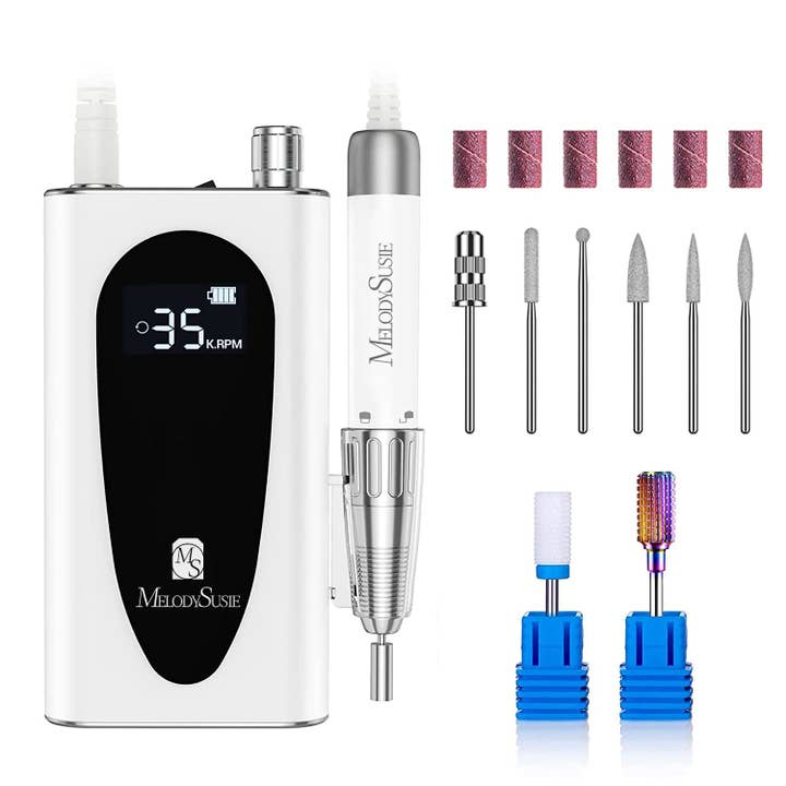 White MelodySusie Professional Rechargeable Nail Drill,35000RPM for wholesale on Faire