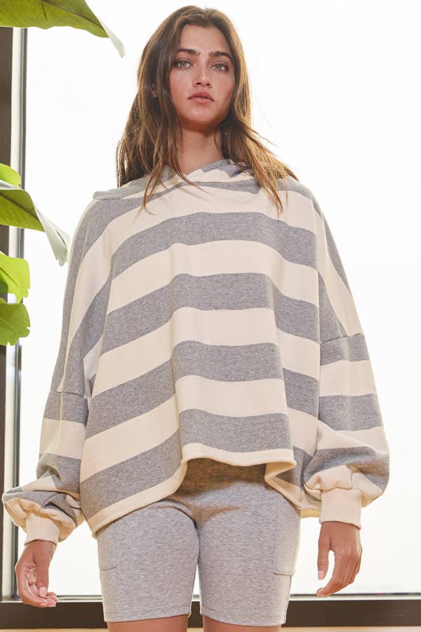 BUCKETLIST INC - Wholesale Hoodie - Women's - IT2307 Striped Fleece Sweatshirt Hoodie2