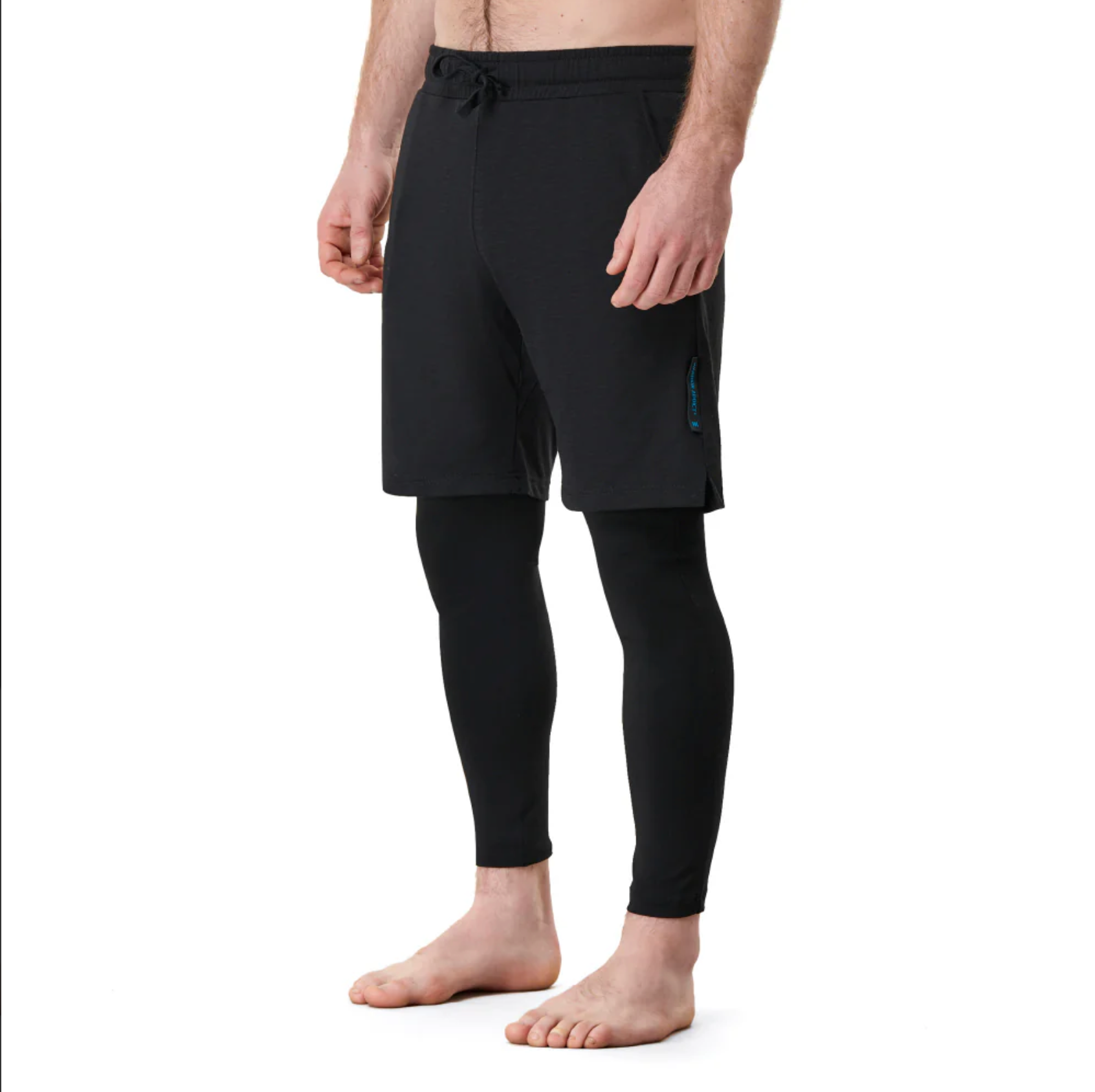 warrioraddict – wholesale Athletic/lounge leggings – men's – AG Pants - Black - Men's Shorts With Long Base Layer - Eco 2