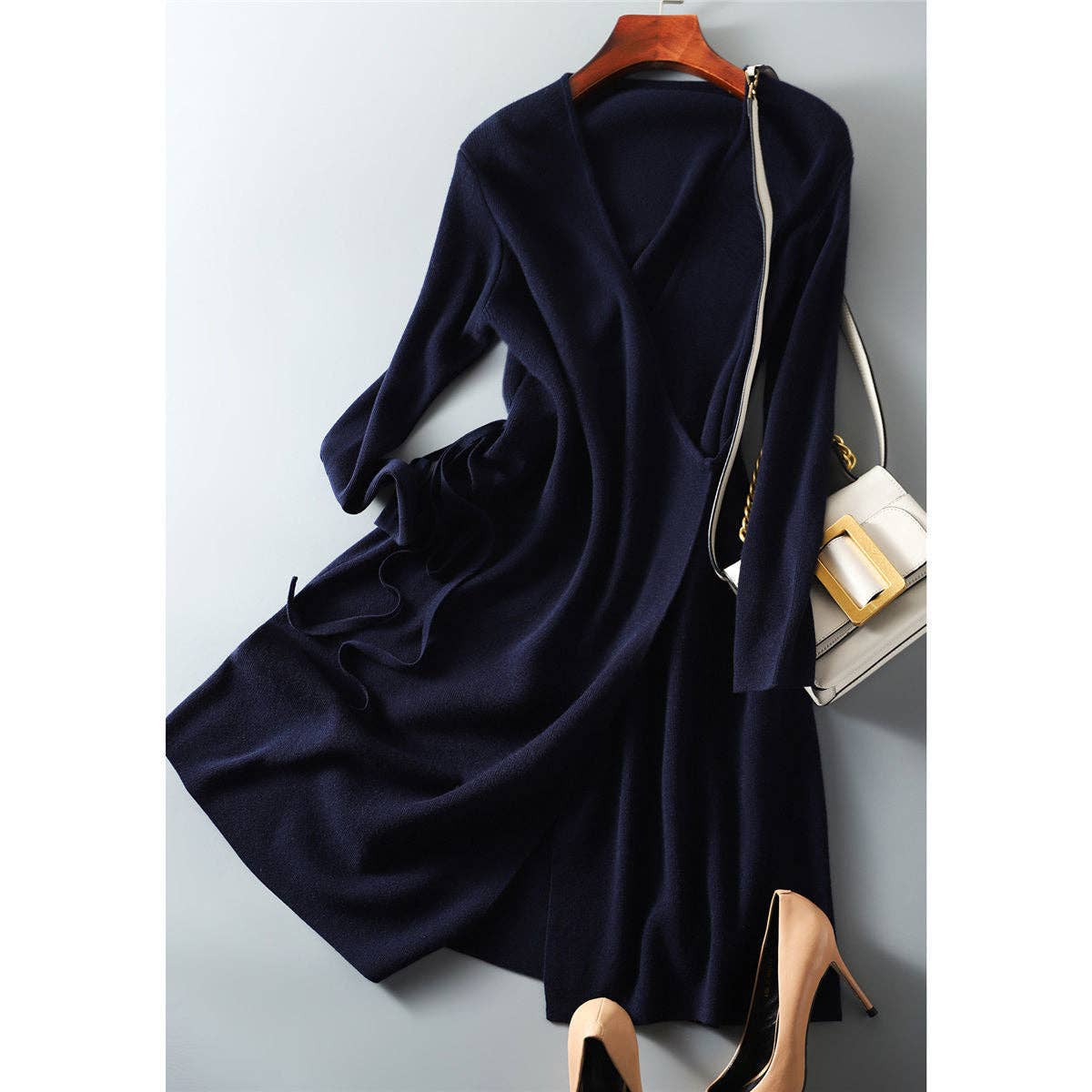 Marayn - Wholesale Dress - Women's - Wrap Knit Dress Chic Korean Style for Fall6