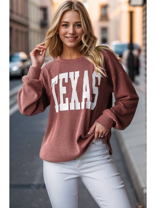 HEIMISH - Wholesale Blouse - Women's - ET7654-12 LONG SLEEVE SOLID URBAN RIBBED LETTERING TOP17