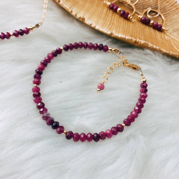 Ruby Gemstone Bracelet 14k Gold Filled for wholesale by Enclave Gold