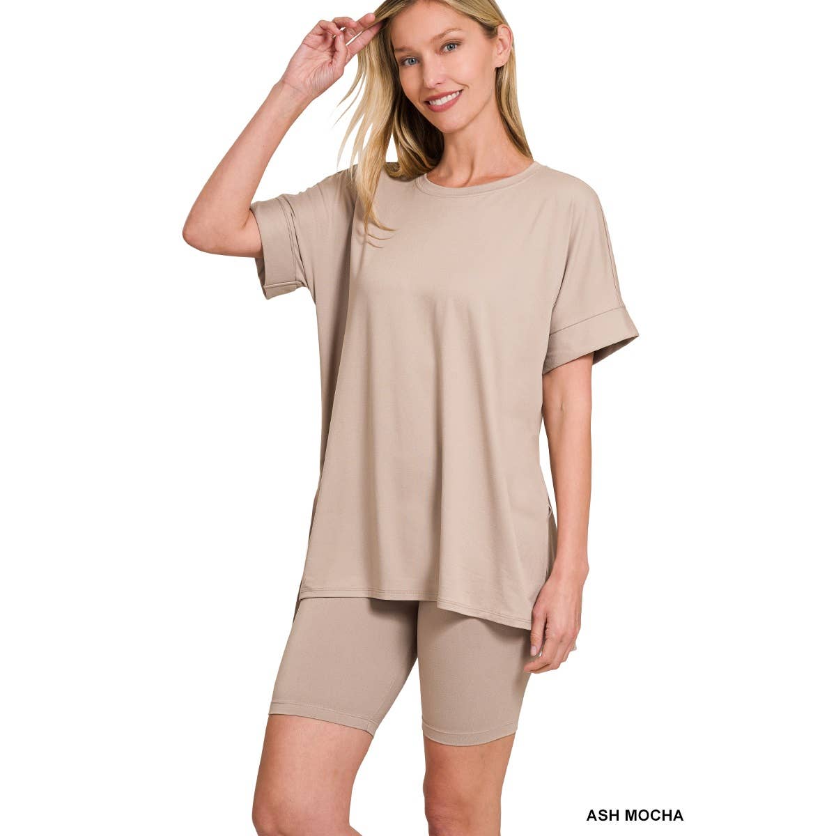 Apolline – wholesale Lounge set – Women's – BRUSHED DTY MICROFIBER ROUND NECK TOP AND BIKER SHORTS0