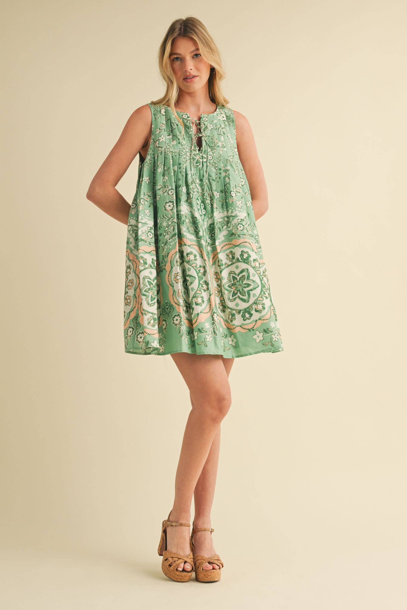 &MERCI - Wholesale Dress - Women's - EXCLUSIVE PRINT MINI DRESS WITH PLEATING MDR408619