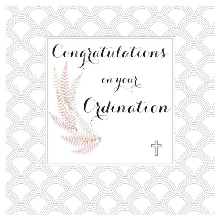 Claire Giles Ltd - Venta al por mayor Tarjetas de felicitación - Tarjeta de ocasión religiosa, helechos y cruz, felicitaciones por tu ordenación1