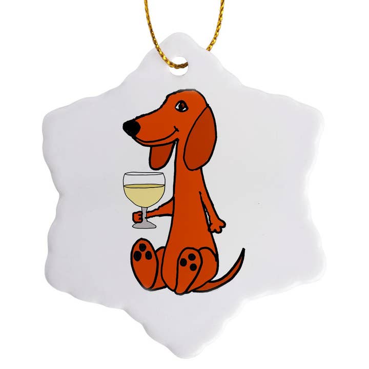 3dRose - Wholesale Ornament - 3dRose, Funny Cute Red dachshund Dog Drinking White Wine Cartoon, Ornament