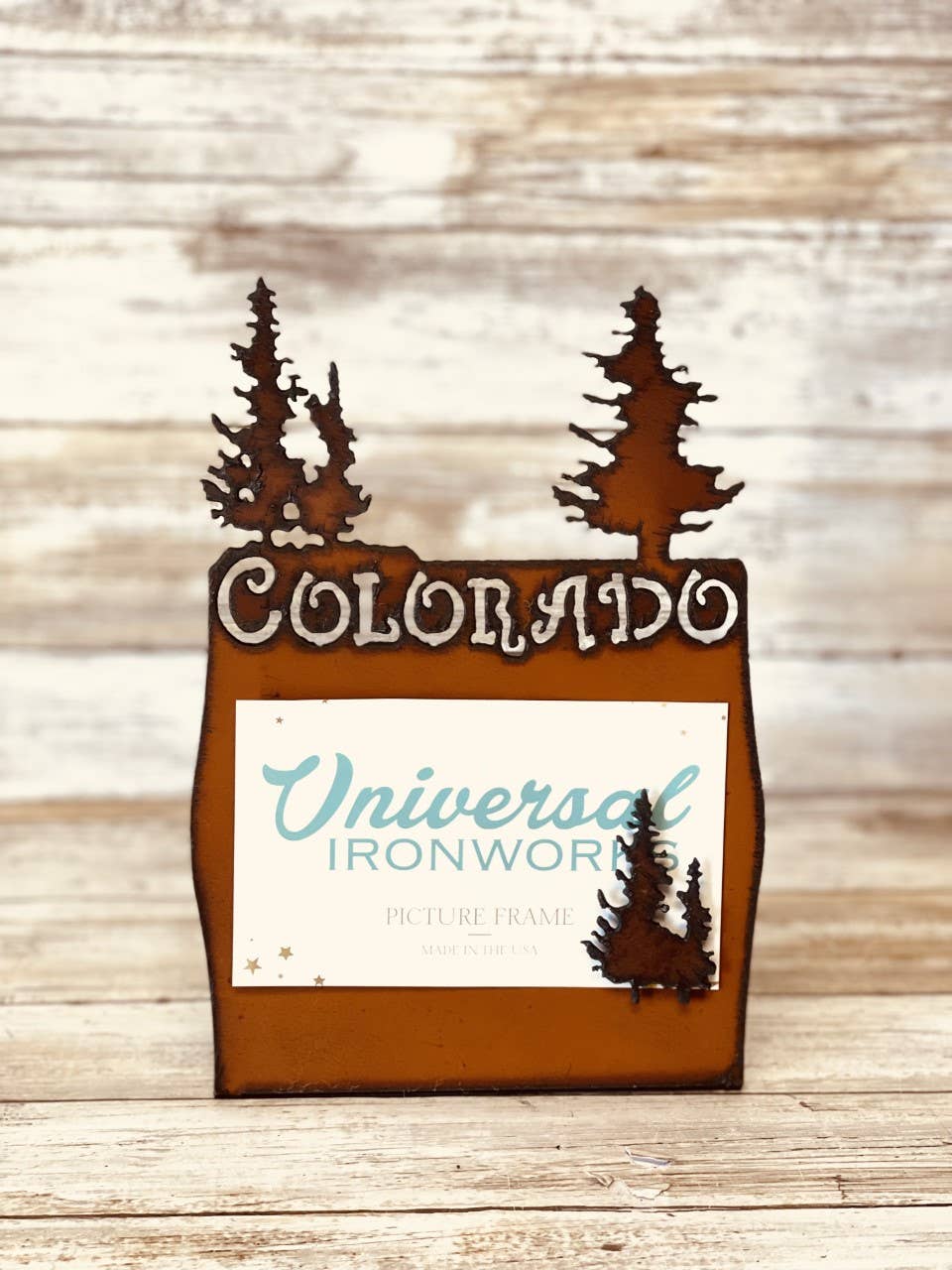 Universal Ironworks USA - Wholesale Picture Frame - Pine Trees Picture Frame with COLORADO Cut out Lodge Gift0