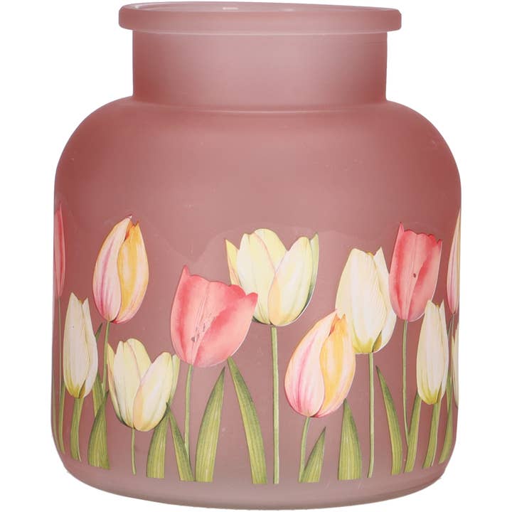 Glass vase tulips, D14cm, H16, 5cm, pink for wholesale by Vosteen