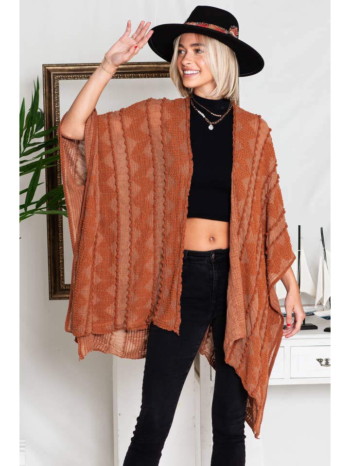 Justin & Taylor - Wholesale Kimono - Women's - Puffer-Up | Soft Textured Cover-Up Kimono With Pom Detail47