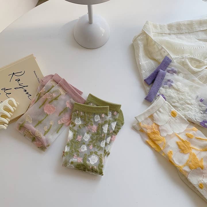 Tourtiwi - Wholesale Socks - Women's - Colorful Floral Transparent Summer Thin Socks8