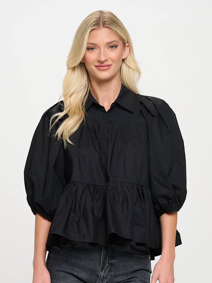 Black Poplin Blouse for wholesale by Meet me in Santorini