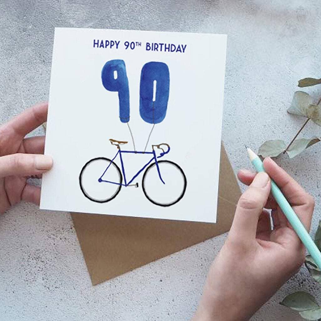 Yellowstone Art Boutique - Wholesale Birthday Card - 90th Bike with Balloons Happy Birthday Card0