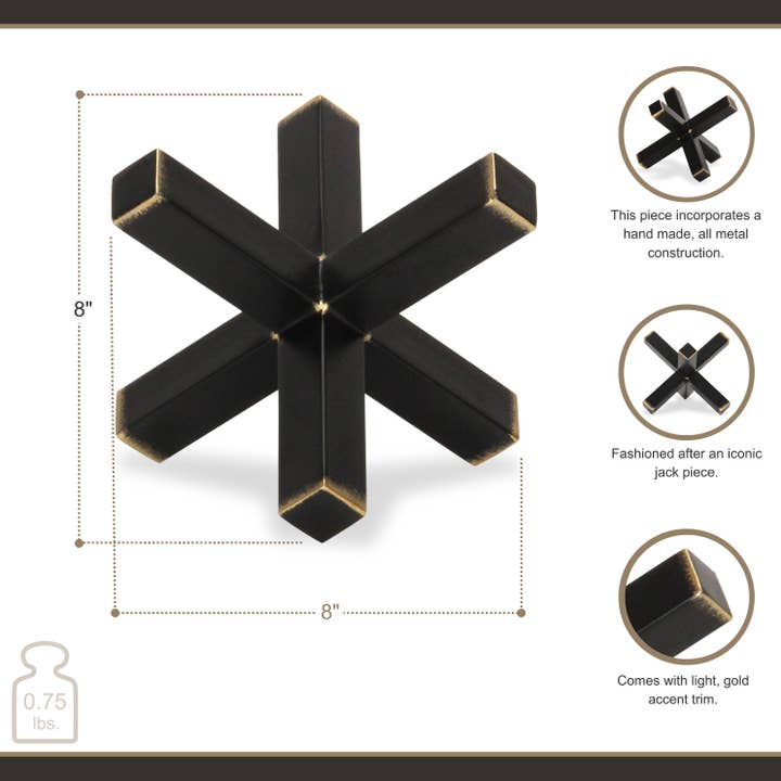 Cheungs Home Decor - Wholesale Decorative Tabletop Object - Eliseen Black Metal Jack Decor | Gold Trim |