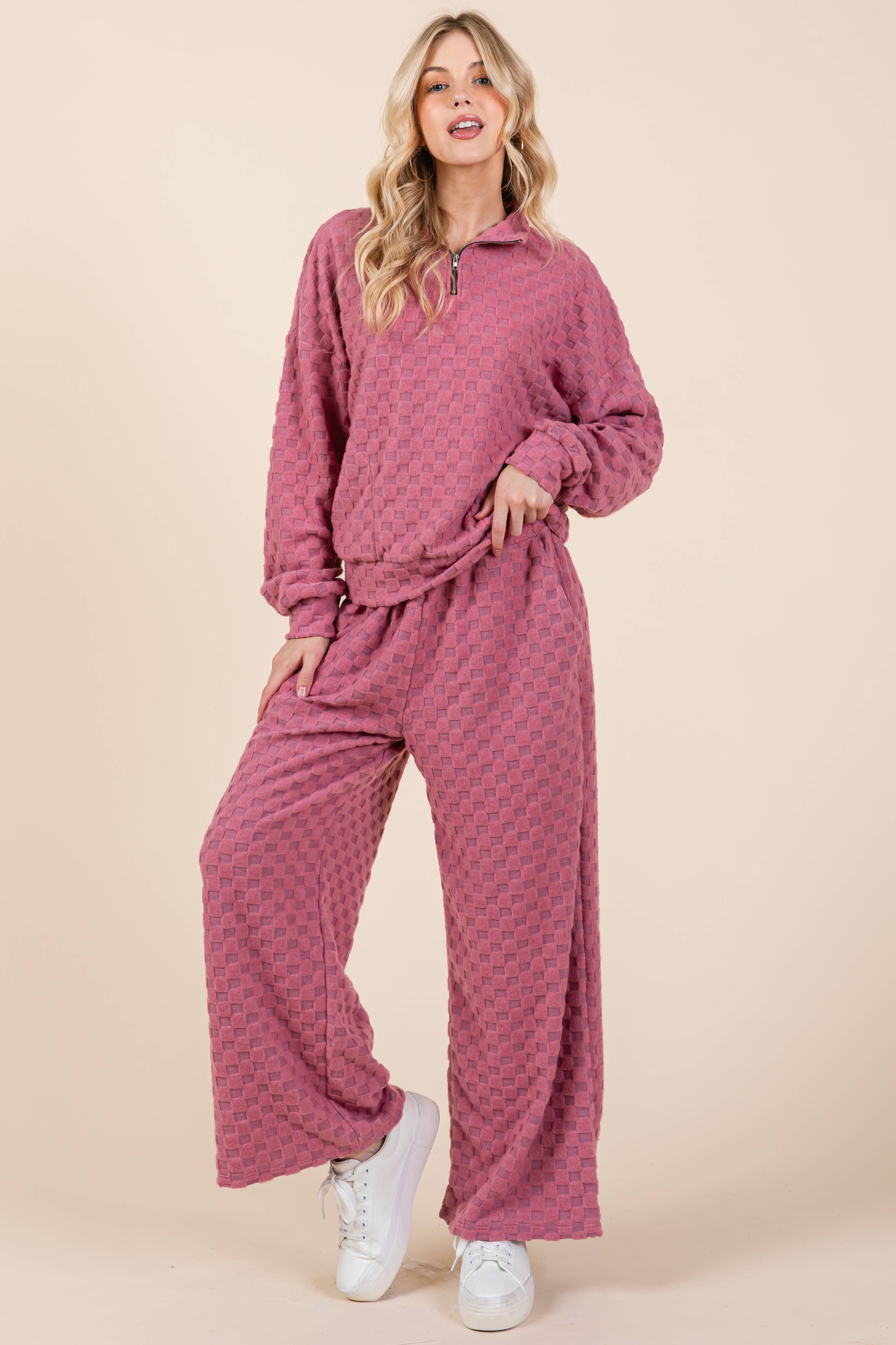 BOMBOM - Wholesale Sweatshirt - Women's - TL1997 FUZZY CHECKERED 1/4 ZIP TOP 15