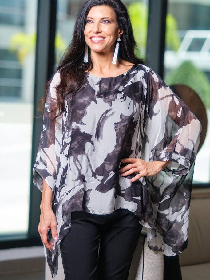 Sofia Splatter Silk Kaftan (BQ201P) for wholesale by TINA Stephens Italy/Tees By Tina