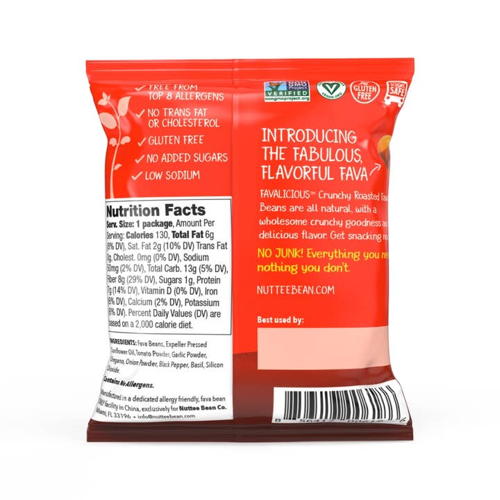 Favalicious® - Wholesale Nuts - Favalicious Pizza Flavor roasted fava beans 1 oz bags-300/bx1
