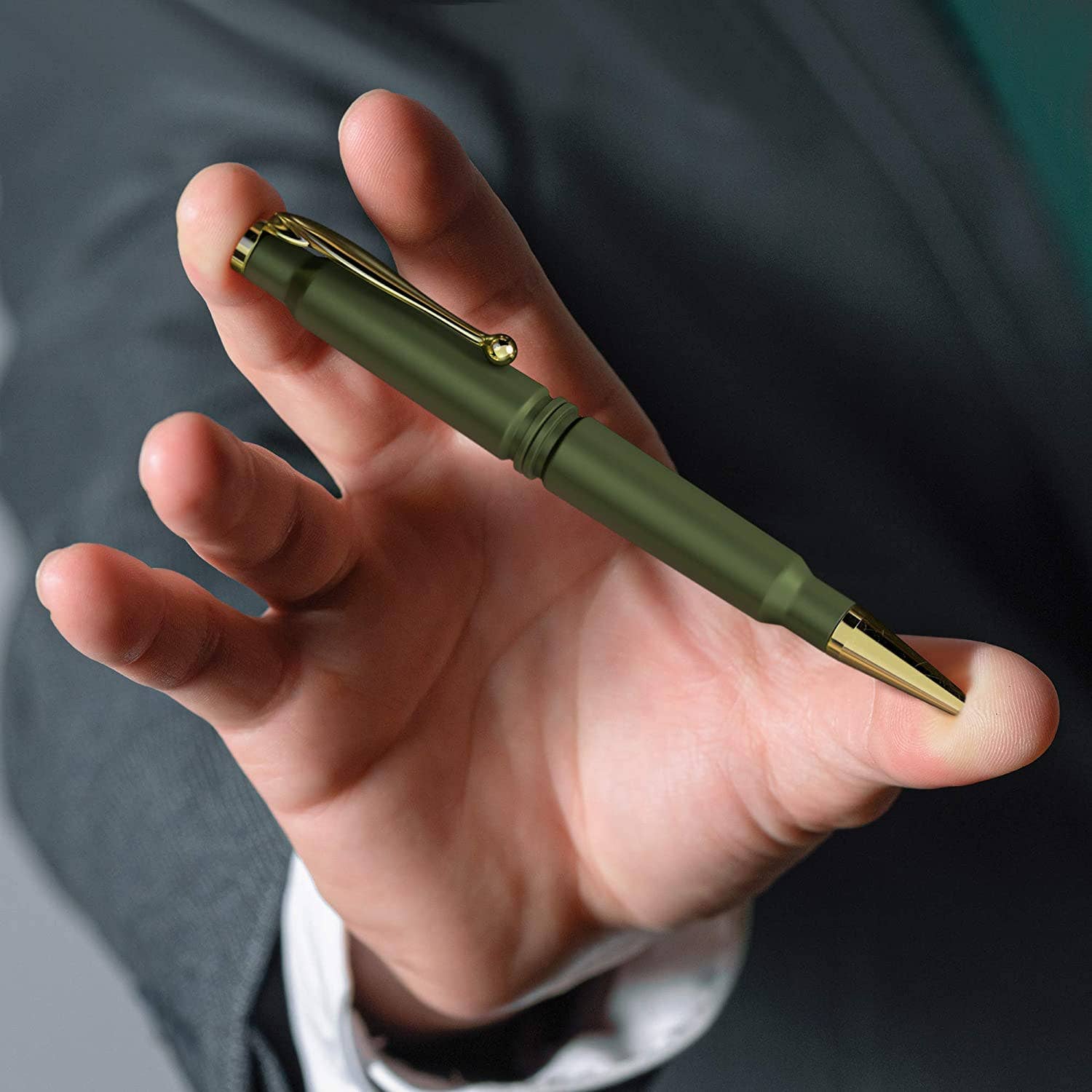 Old Southern Brass - Vente Stylos - Stylo à bille rechargeable 308 Real Bullet, vert olive terne2