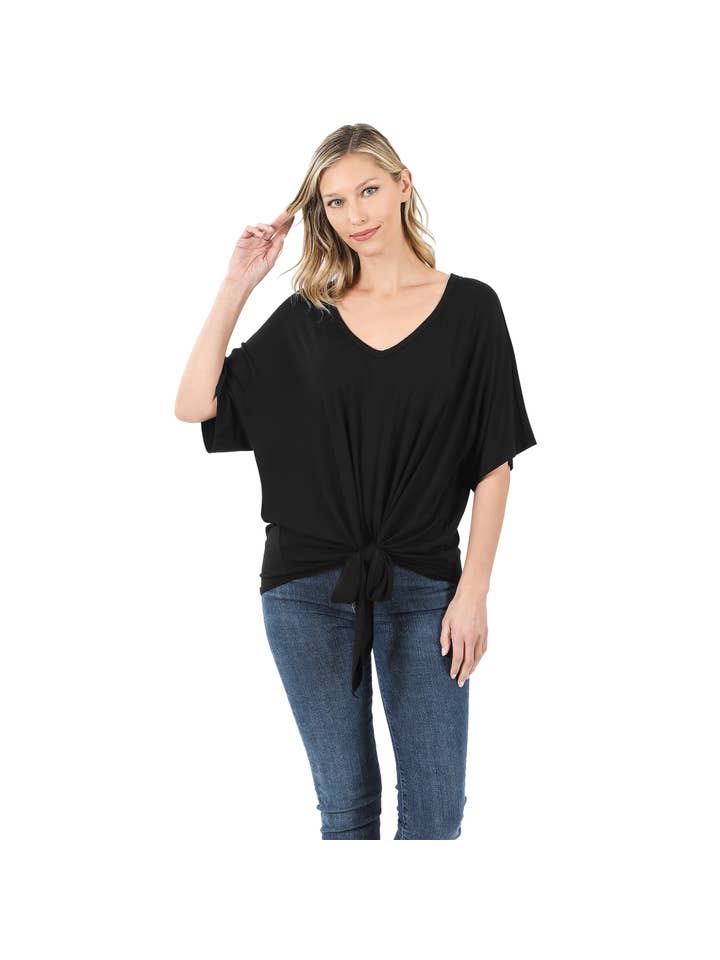 42POPS - Wholesale Tunic - Women's - ,..._ SI-18787 LUXE RAYON V-NECK TIE FRONT TOP23