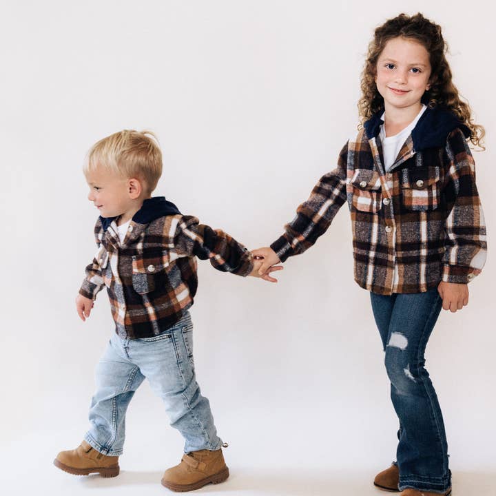 HAHA MAMA Clothing - Wholesale Button Down Shirt - Kids - Navy Copper Plaid Flannel - Child