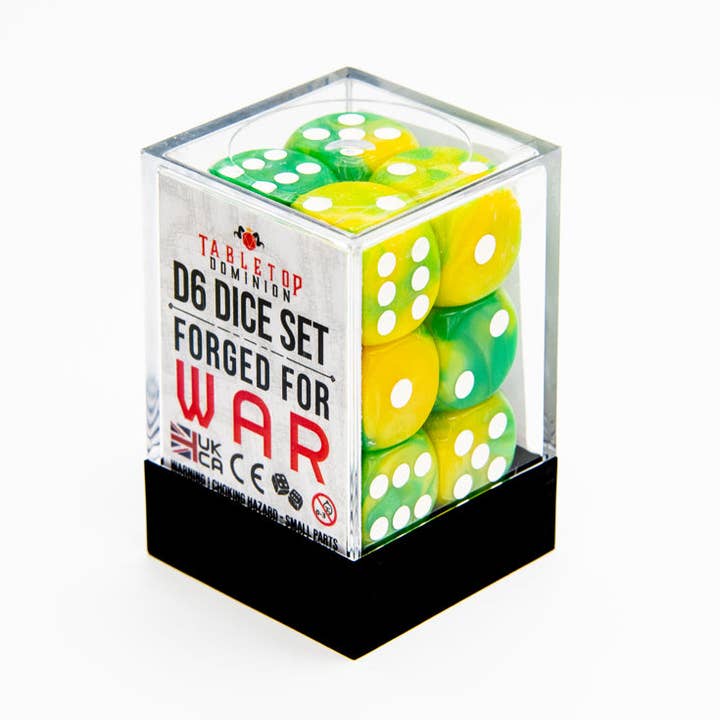 Iridescent D6 Dice Set | Yellow Green | RPG 12 Pack for wholesale by Tabletop Dominion Limited