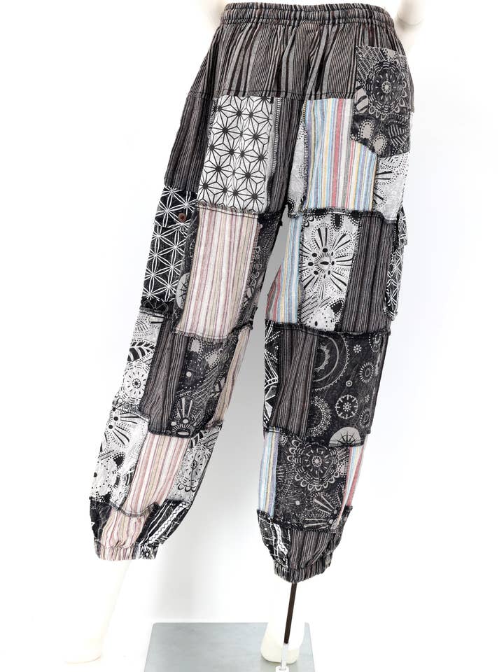 Himalaya Handmade - Wholesale Pants - Unisex - Cotton Hippie Handmade Harem Geometric Print Patchwork Lightweight Bohemian Pants7