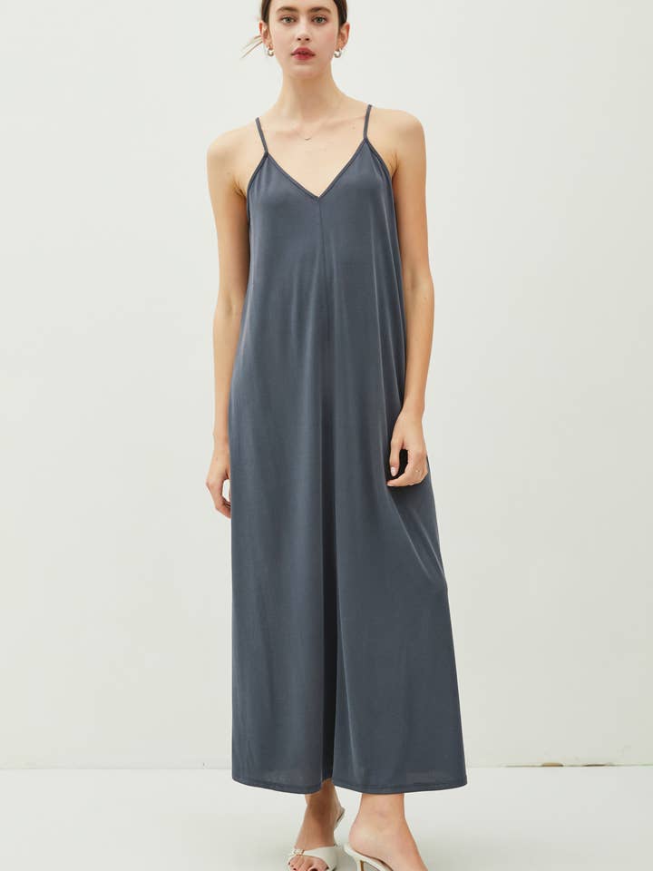 MODAL V-NECK ADJUSTABLE STRAP MAXI DRESS for wholesale by Be Cool