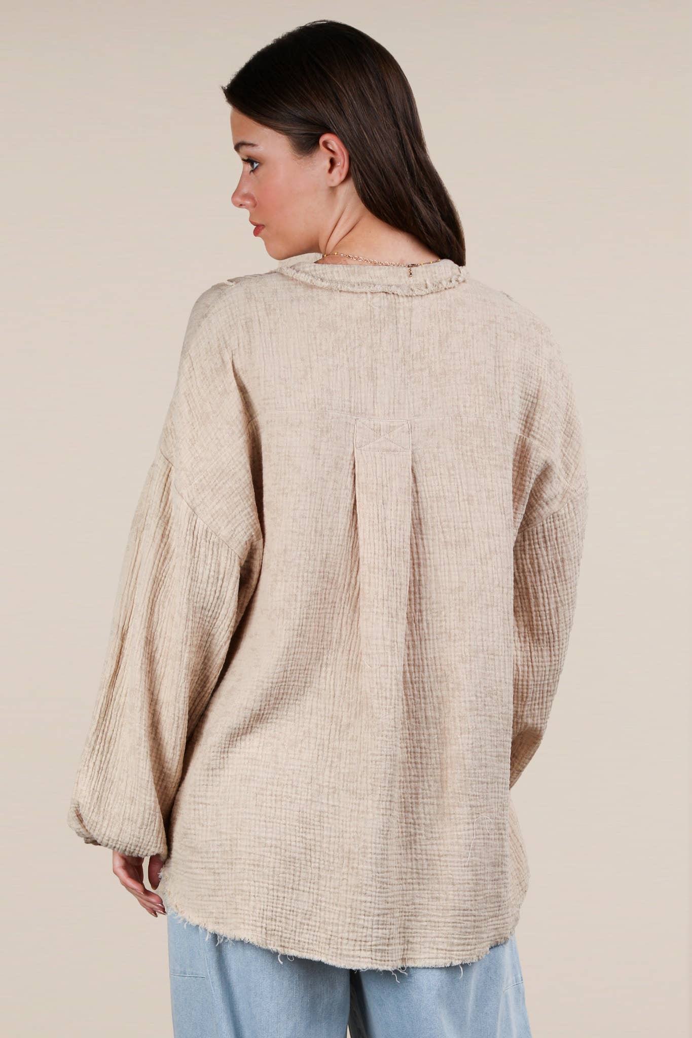 VERY J - Wholesale Shirt - Women's - NT12105-Washed Cotton Gauze Oversized Top18