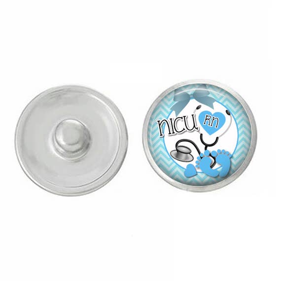 Say It in A Snap Jewelry - Wholesale Individual Charm/Pendant - NICU Nurse Snap in Blue Chevron for Snap Jewelry