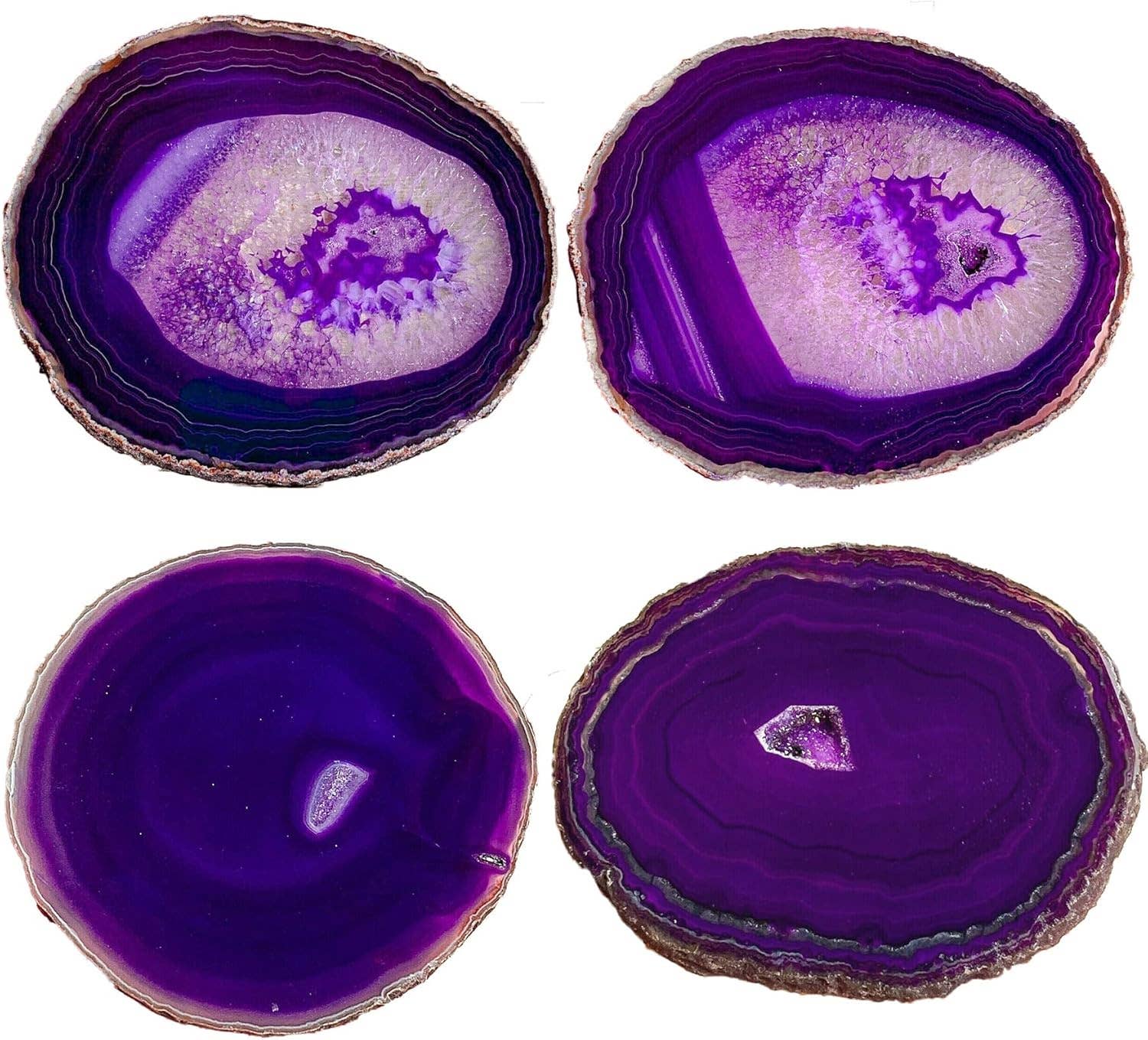 Crystal Deal· Wholesale – Großhandel Untersetzer – Lila Achat Geode Kristall Untersetzer 3,5-4" Set von 41