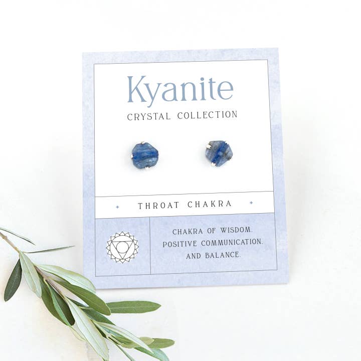 Clous d'oreilles simples en pierre précieuse brute de cyanite avec pierre de cristal bleu pour la vente par Delezhen