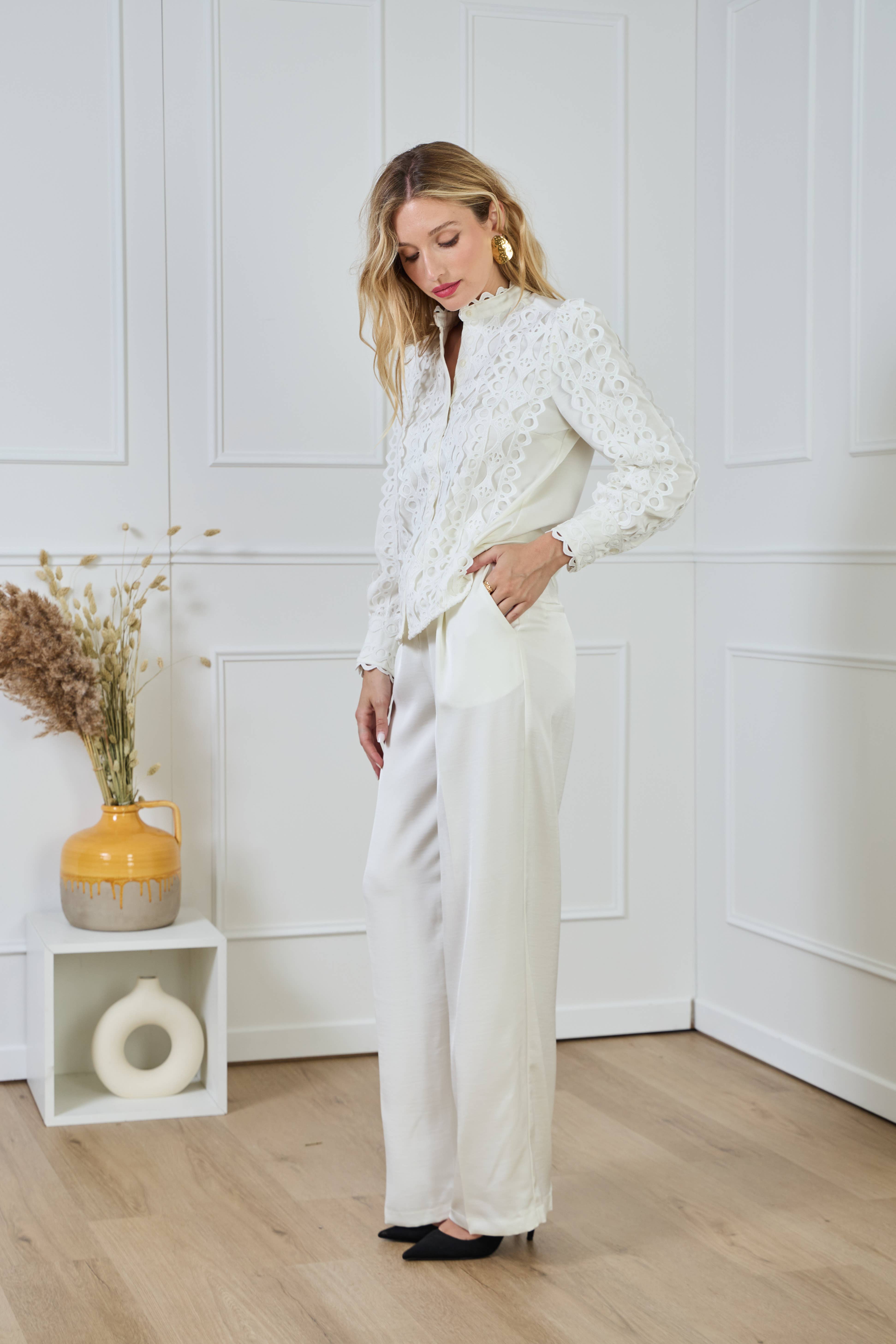 LULUMARY – Großhandel Hemd mit Button-down-Kragen – Damen – Bluse mit Spitze CH36824