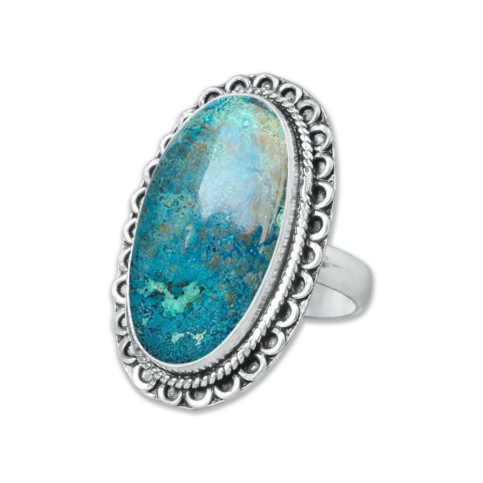 Handmade Jewels – wholesale Cocktail/Statement Ring – Chrysocolla-ringar – Silverpläterade, Handgjorda, Jordnära Havsgröna (US Storlekar 6–10, Tillverkade på Beställning)9
