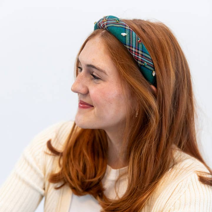 Headbands of Hope | One Purchased One Donated - Wholesale Fashion Headband - Women's - Classic Padded Headband - Green Plaid Gems3