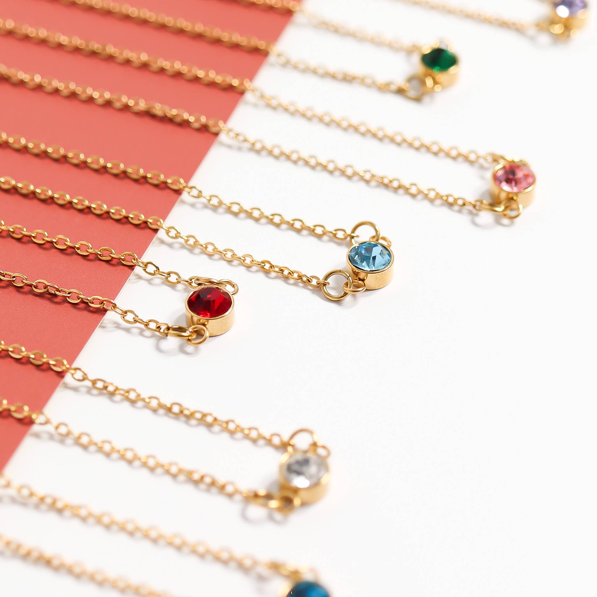 WJW - Vente Breloques/médailles personnalisées - Charm Connecteur de Pierre de Naissance en Acier Inoxydable 18K Or PVD6