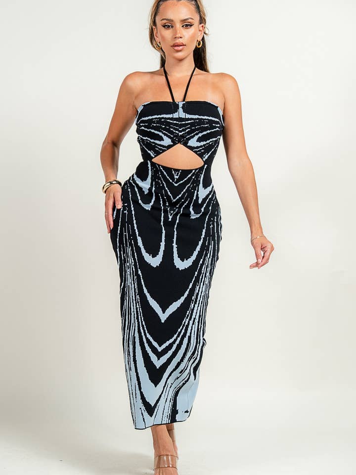 HD30111N_STRICKKLEID MIT HALTER UND MITTELLANGEM ROCK für den Großhandel von PRIVY