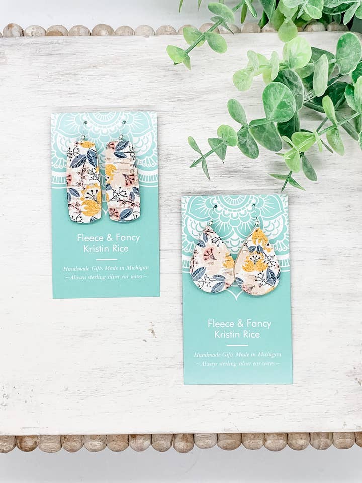 Mini Handmade Yellow Fantasy Floral Cork Earrings for wholesale by Fleece & Fancy